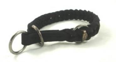 Halsband Leder geflochten schwarz 20mm 60cm mit Stop Chrom