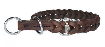 Halsband Leder geflochten schwarz 20mm 60cm mit Stop Chrom
