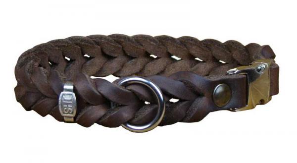 Halsband Leder geflochten 20mm 33cm m. Klick