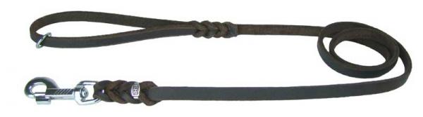 Lederleine geflochten 12mm 130cm schwarz m. Schlaufe Chrom